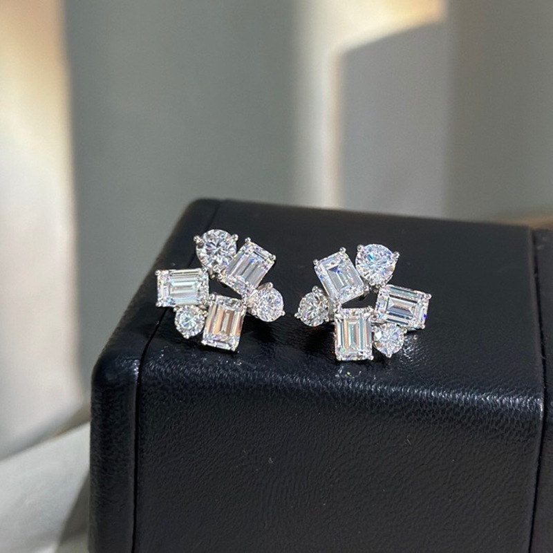 Rulalei Handmade High Quality Stud Earrings Luxury Jewelry 925 Sterling Silver Lab White Moissanite Diamond Elegant Party Geometry Women Wedding Earri