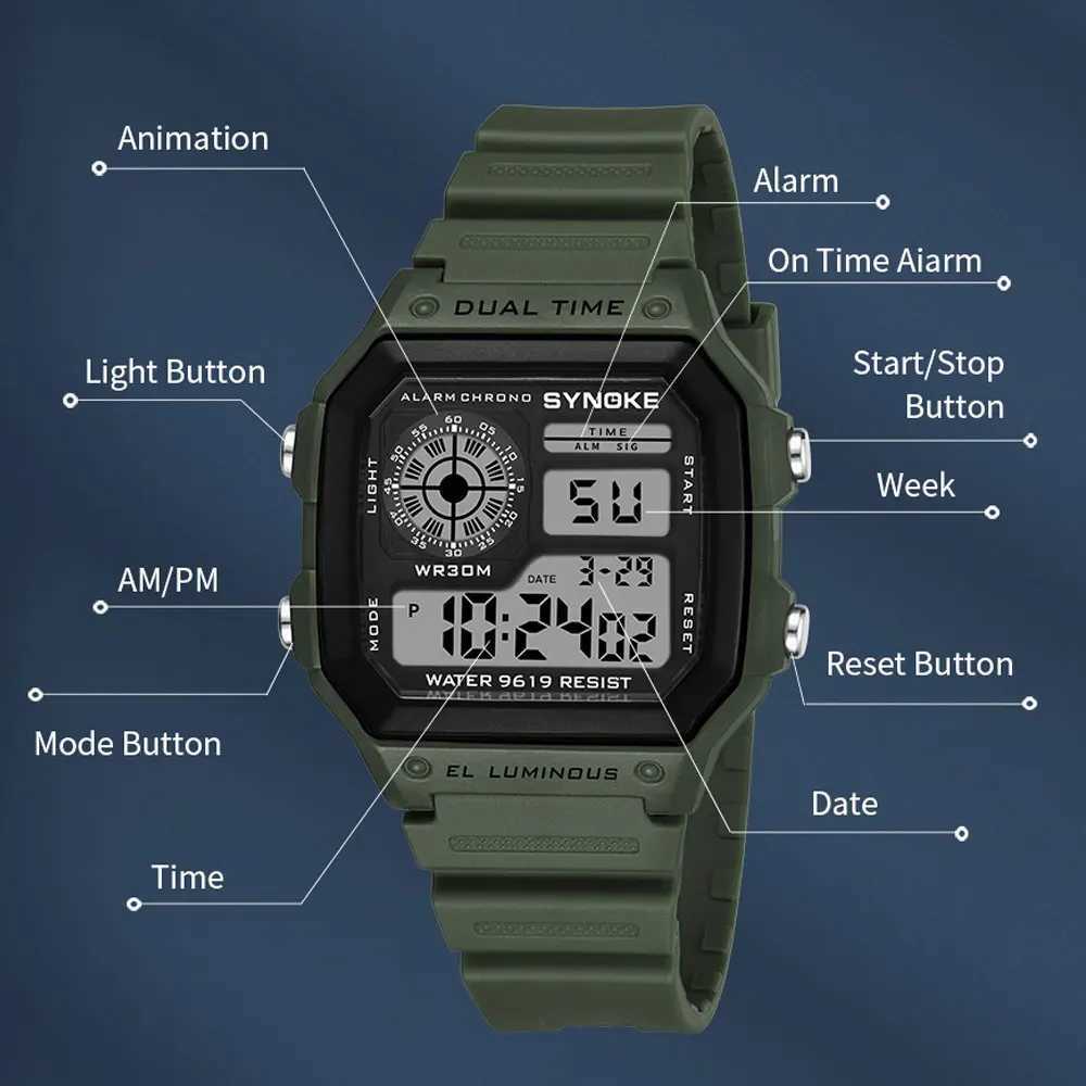 Outdoor sports men SYNOKE brand Mtifunction es alarm clock timing waterproof numbers reloj hbre M241128