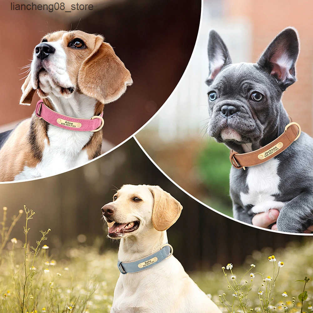 Dog Harnesses Personalized Dog Collar Custom Engraved PU Leather Dog Collars Free Engraving ID Tag Nameplate For Small Medium Large Dogs L240910