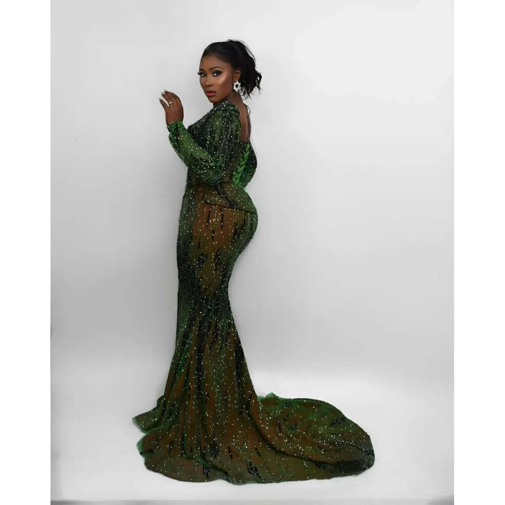 Aso Ebi Green Mermaid Prom Dress Beaded Illusion Evening Formal Party Second Reception Birthday Engagement Gowns Dresses Robe De Soiree Zj Es 6660306