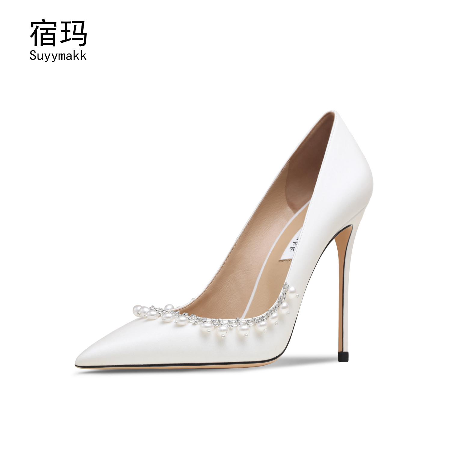 Women's Shoes 2024 New Shoes For Women High Heels White Bead String Pumps Fashion Pointed Toe Stiletto Sexy Wedding 10Cm