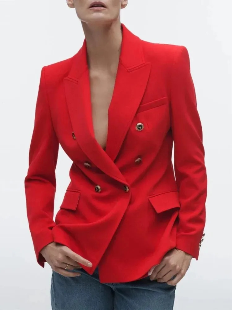 TRA Womens Fashion V-Neck Blazer Long Sleeve Button Slim Jacket Office Elegant Suit Formal Jacket Casual Blazer 241120