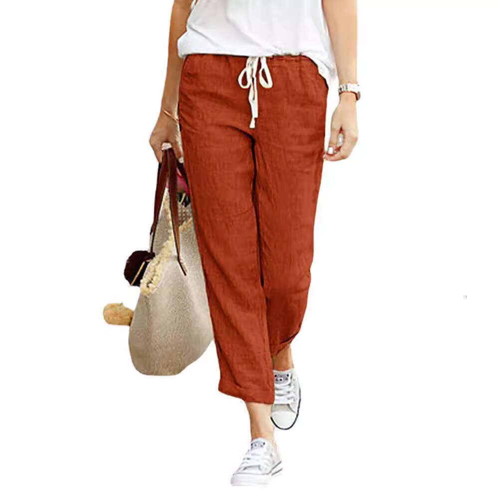 New Solid Color Loose Casual Drawstring Tight Waisted Cotton And En Cropped Pants, Trendy Clothing, Fashionable Temperament B1