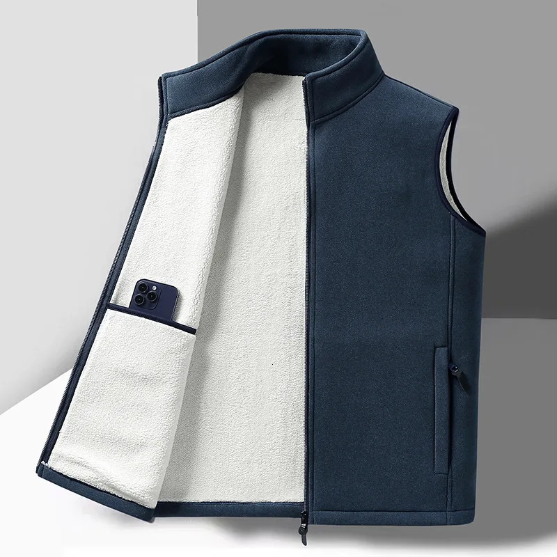 2024 Fashion Plus Size Male Warm Waistcoat Fleece Vest Mens Lamb Cashmere Sleeveless Coat Men Clothing Winter 241129
