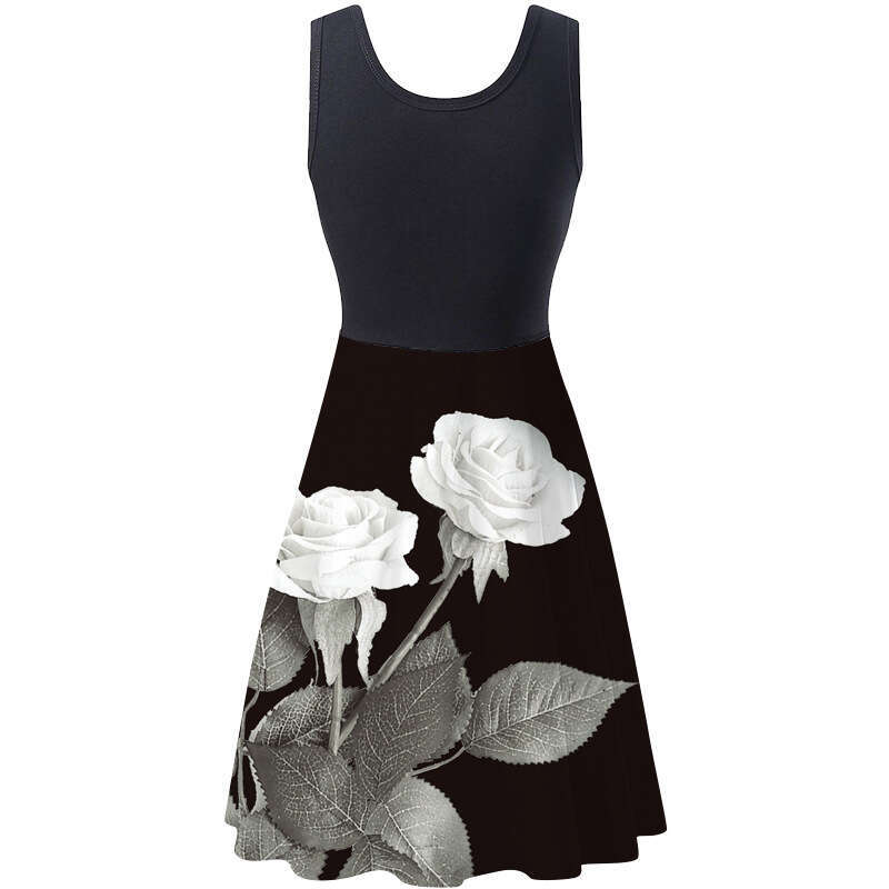 European American New Summer Sleeveless Round Neck Women's Digital Printed Dress, Trendy Clothing, Fashionable And Casual Temperament B4