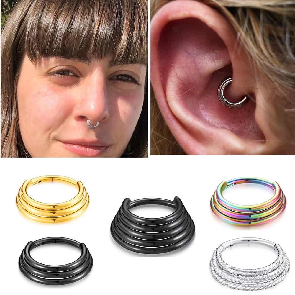 16G Hinged Septum Clicker Nose Ring Hypoallergenic Stainless Steel Hoop Daith Earring Piercing Jewelry 241125