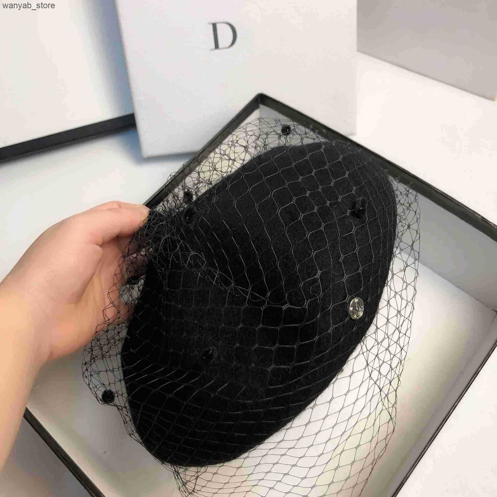 Berets Fascinating Mesh Veil Wool Beret Autumn Winter Warm Beanie Hat Vintage Felt Casual Painter Hats Female French Caps L240910