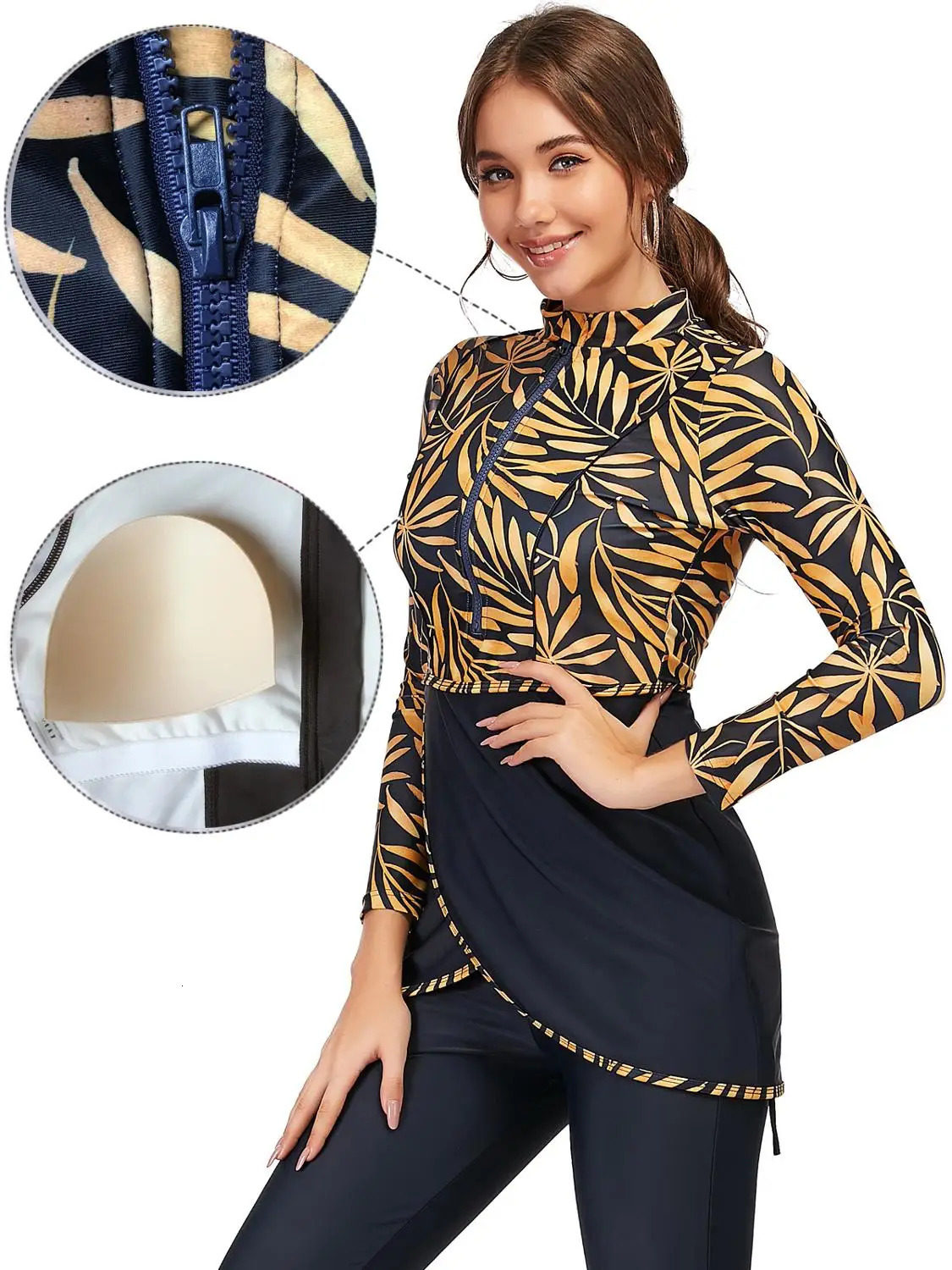 Muslim Swimwear Women Modest Patchwork Hijab Long Sleeves Sport Swimsuit 3pcs Islamic Burkinis Wear Bathing Suit 240419