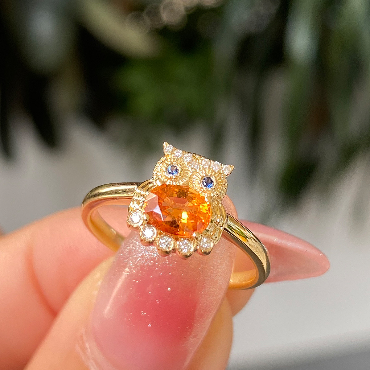 Free shipping S sterling sier cute owl designer ring for women girls gold lovely oval cz zircon sea blue crystal stone charms elegant rings jewelry Fr