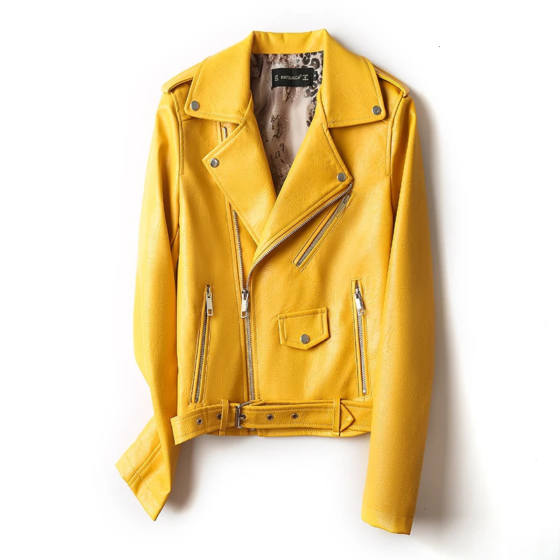 FMFSSOM 2024 Soft Faux Leather Women Jackets Red PU Fashion Long Sleeves Formal Windproof Basic Multicolor Moto Biker Coats 241129