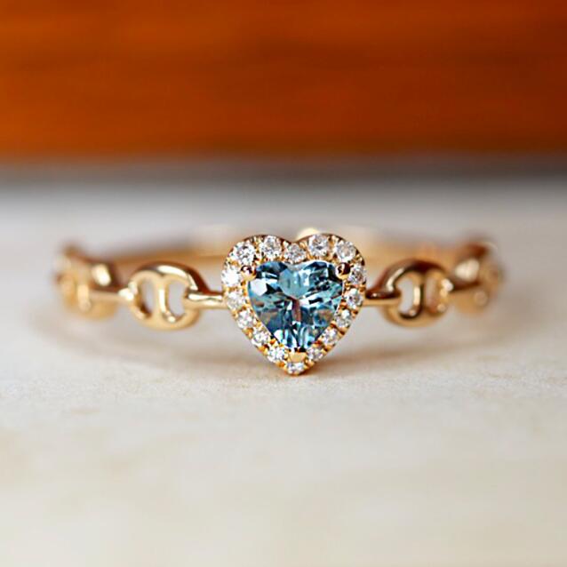 S925 sterling silver luxury love heart designer ring for women girls 18k gold lovely cz zircon sea blue crystal pig nose letters charms elegant r