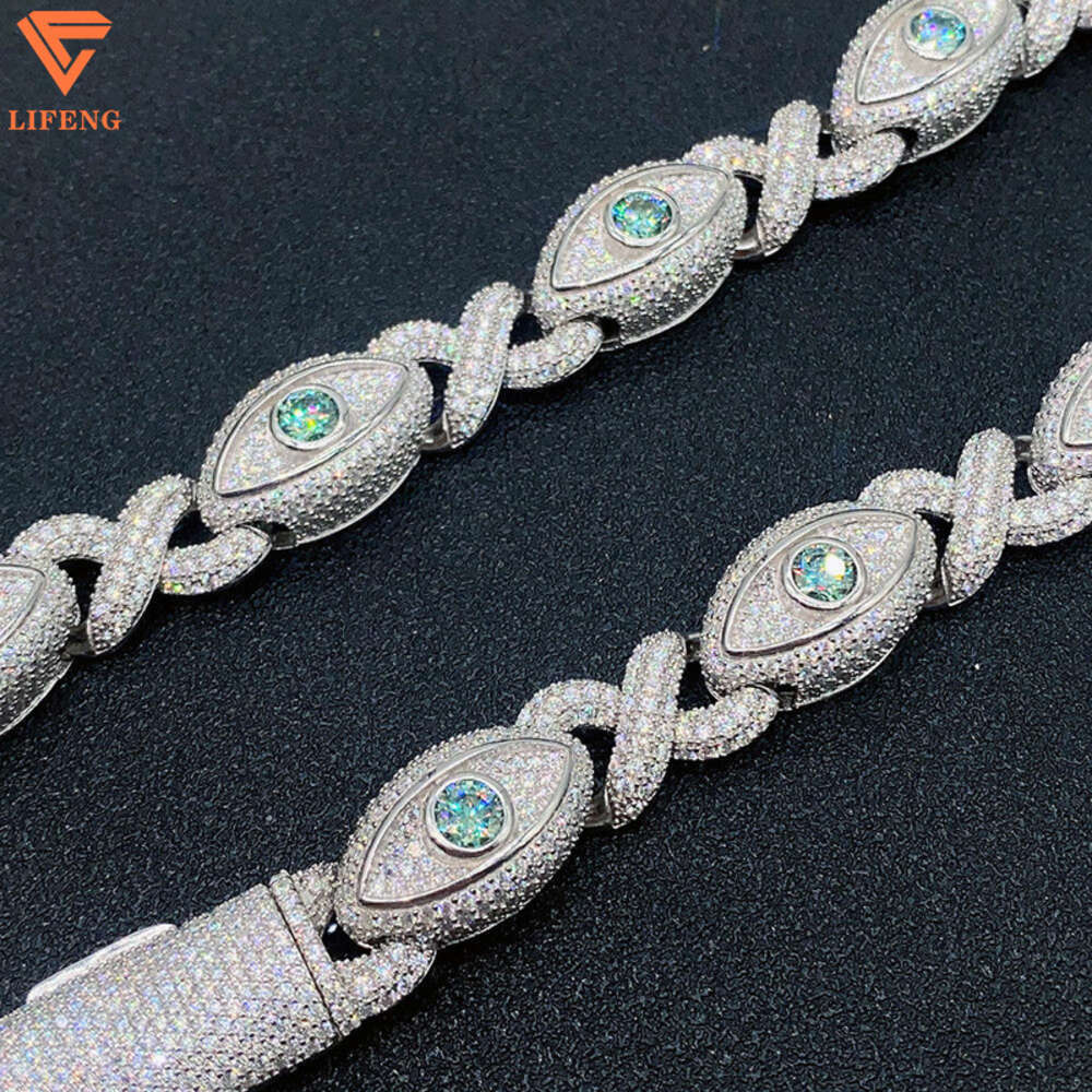 2024 Fine Jewelry Hiphop S925 Vvs Moissanite Bracelet 15mm Eye Figure of Eight Iced Out Cuban Link Chain Blue Sapphire Necklace