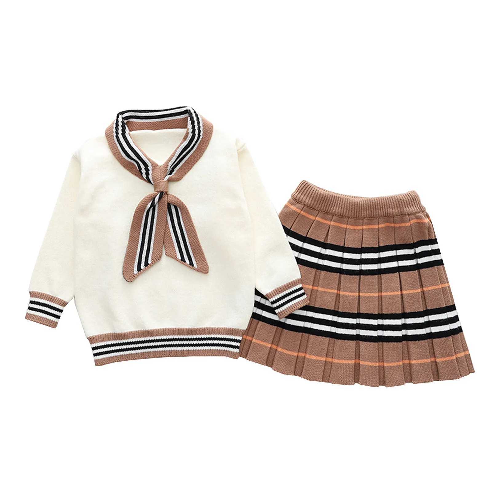 Clothing Sets Newly born cute woman toddler little girl long sleeved knitted sweater plain weave leather goods school style childrens activity clothi 