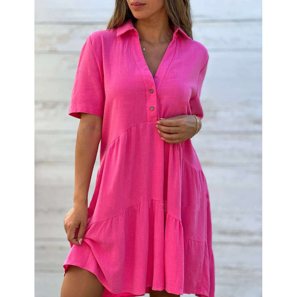 European American Women's Dresses, Loose Solid Color Collars, Casual Short Sleeves, Cotton And En Jumpsuits, Trendy Clothing, Fashionable Tempera