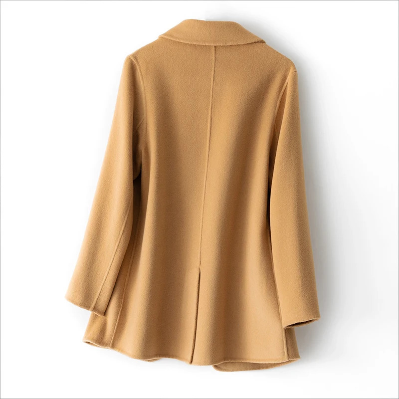 2024 Womens Coat 100 Pure Wool Plaids and Tweedst Fashion Camel Elegant Trench 241129