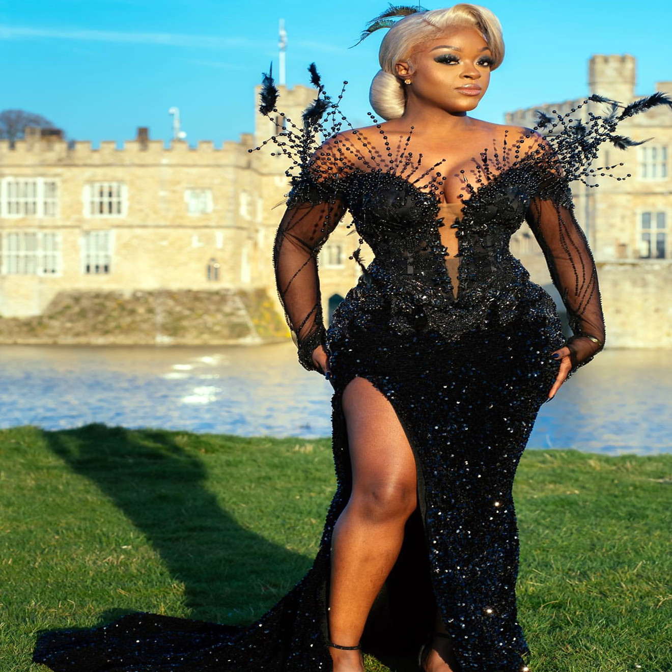Plus Size Arabic Aso Ebi urious Black Mermaid Prom Dresses Beaded Crystals Sequined Evening Formal Party Second Reception Birthday Engagement Gowns Dr
