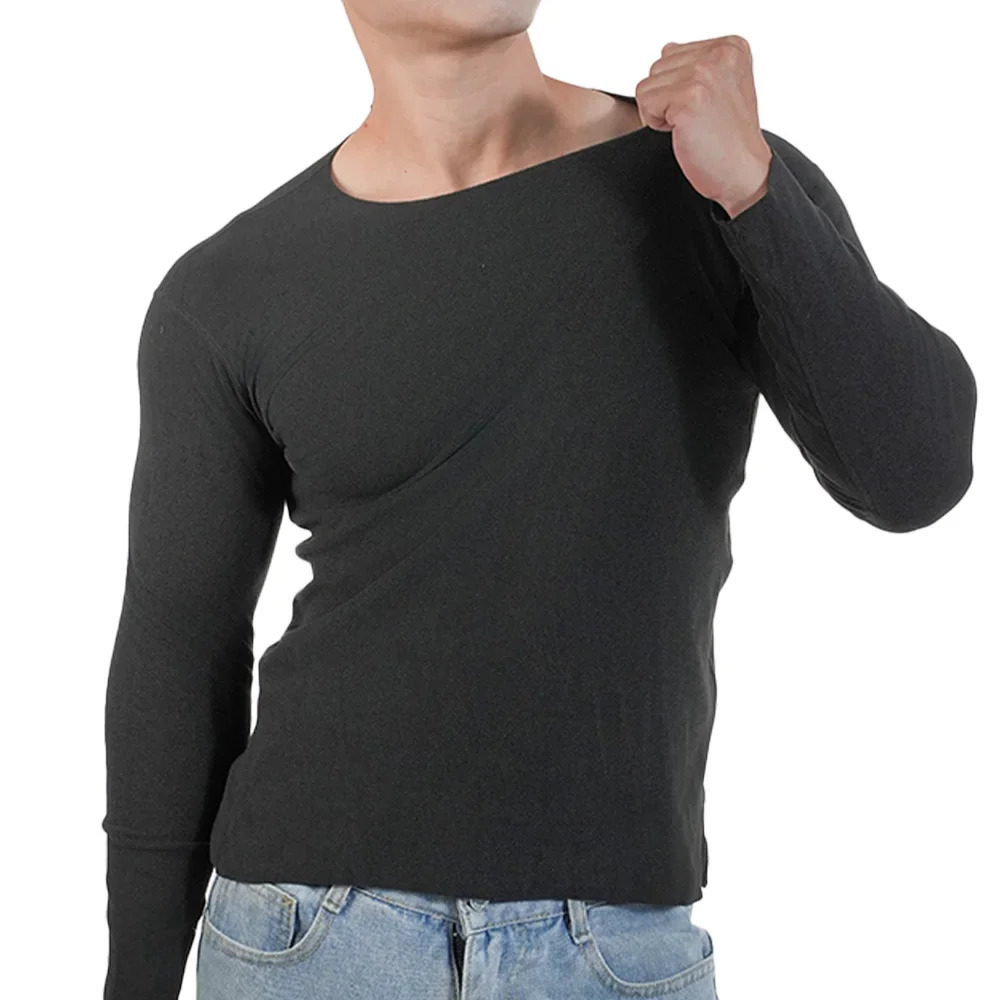 2 underwear tops for men autumn tight fitting winter dresses shirts round neck ultra-thin fit long sleeved T-shirts plus size 241122