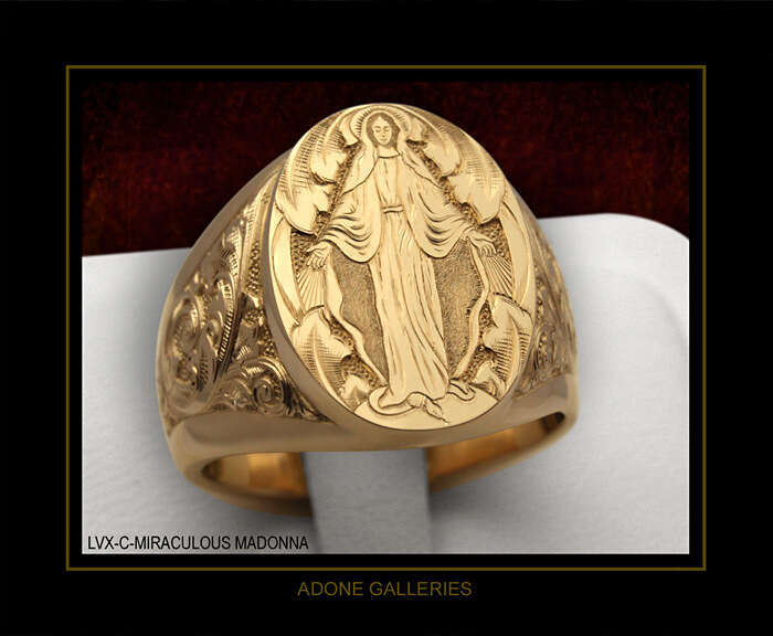 Hecheng Hot selling Jewelry, Blessed Virgin Mary, Handmade Seal Ring, Wind Carving Religious Men's Ring