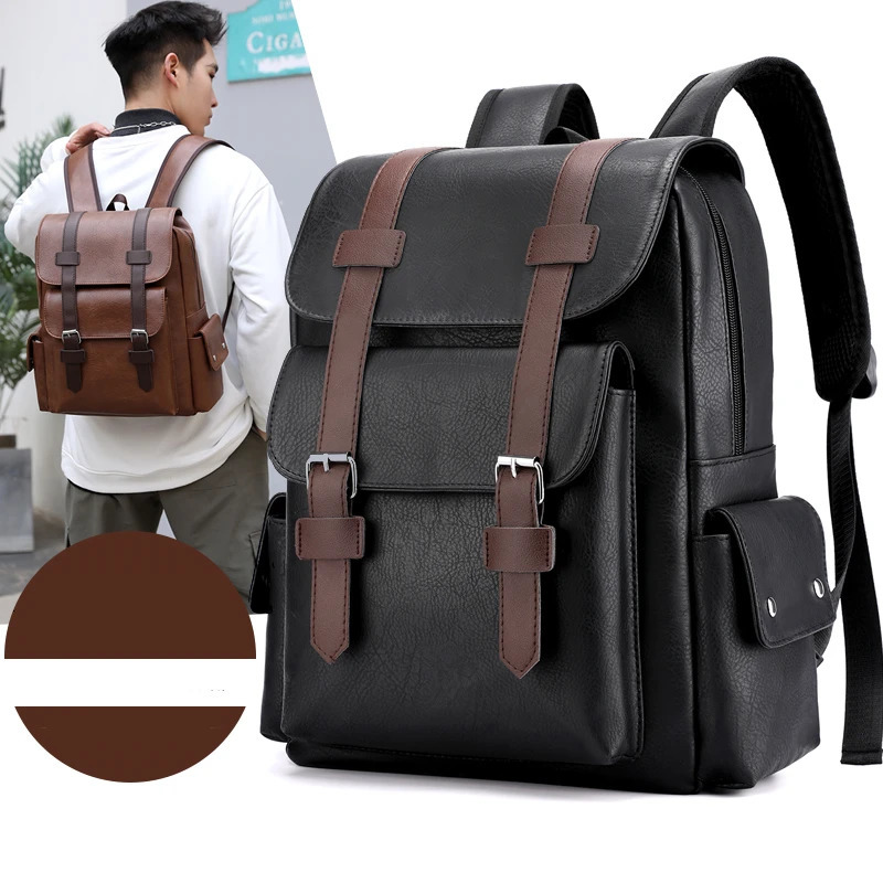 2023 Men Backpack PU Leather Bagpack Large Laptop Backpacks Male Mochilas Black Schoolbag For Teenagers Boys Brown Sac A Dos 241126