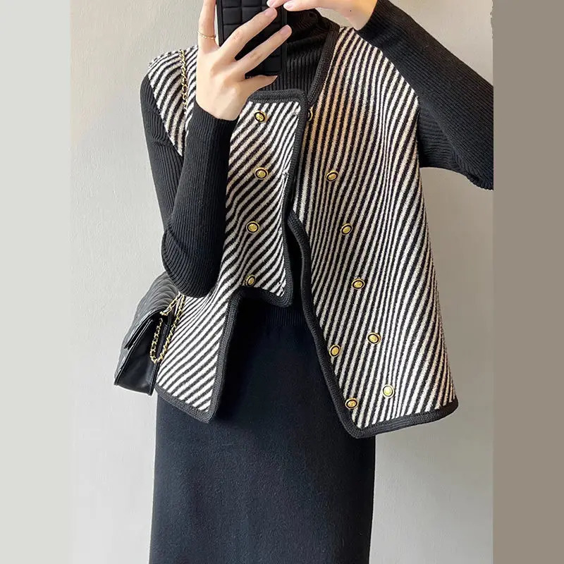 Spring Autumn Korean Irregular Short Vests Sleeveless Patchwork Allmatch Striped Vest Jacket Vintage Fashion Women Clothing 241129