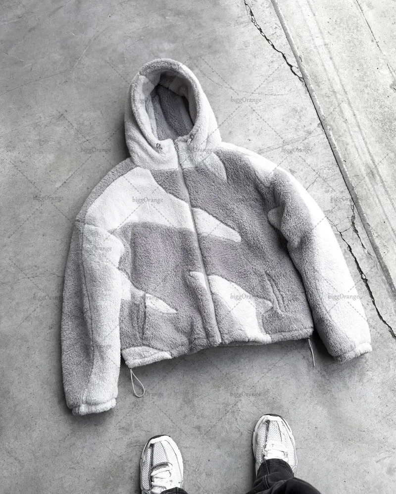2024 Retro High Street Clothing Fashion Spliced Oversized Jacket Men Y2K European and American Casual Hooded Zipper Coat Women 241120