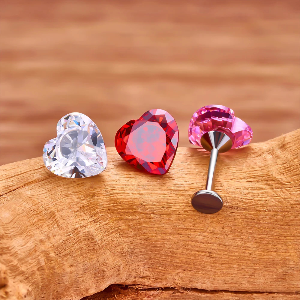 ASTM 36 18G16G Threadless Push Pin Labret Stud CZ Heart Cartilage Earring Helix Tragus Nose Piercing 241125