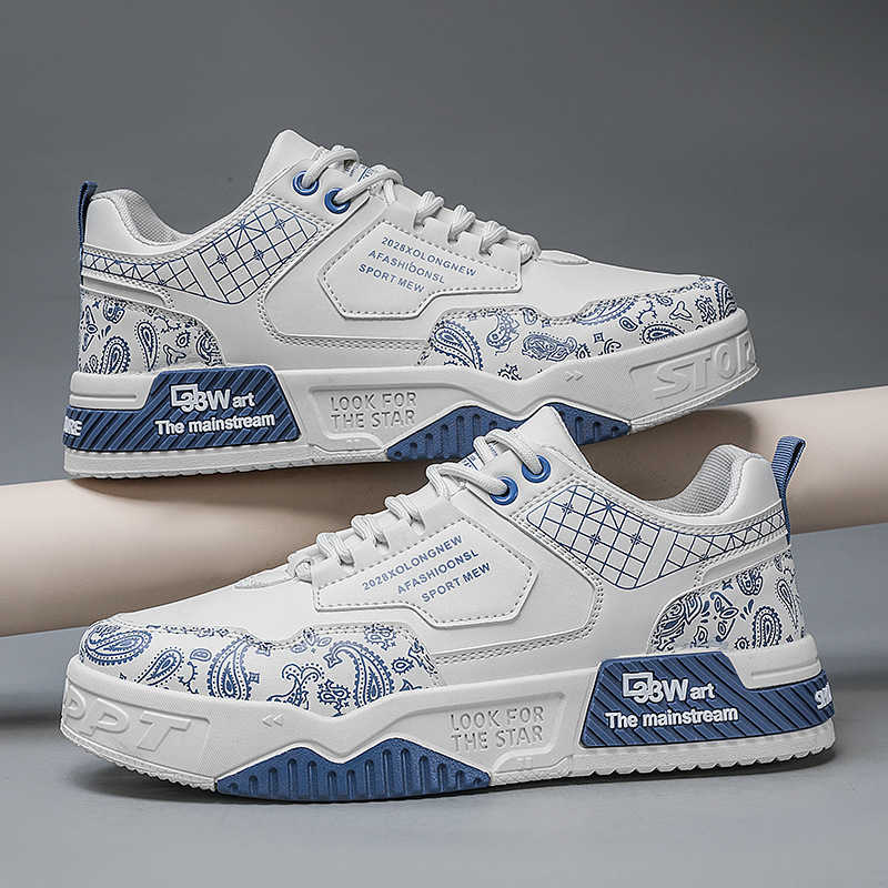 summer new leather cashew flower color blocked low top college style casual sports board shoes thick soled height increasing mens shoes M241129