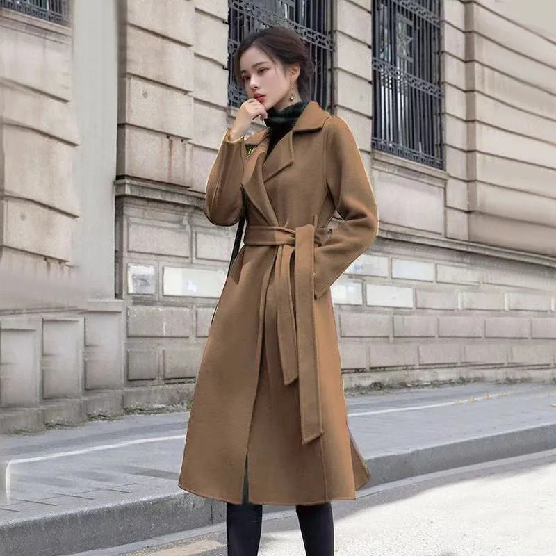 Wine Red Womens Woolen Coat 2025 Autumn Winter Western Female Short Slim Jacket With Long Cloth Windbreaker Overcoat 241129