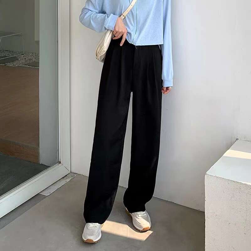 New Summer Suit Pants For Women With A High Waist, Casual Fit, Short Stature, Straight Wide Leg, Slimming Effect, Trendy Clothing, Fashionable Tempera