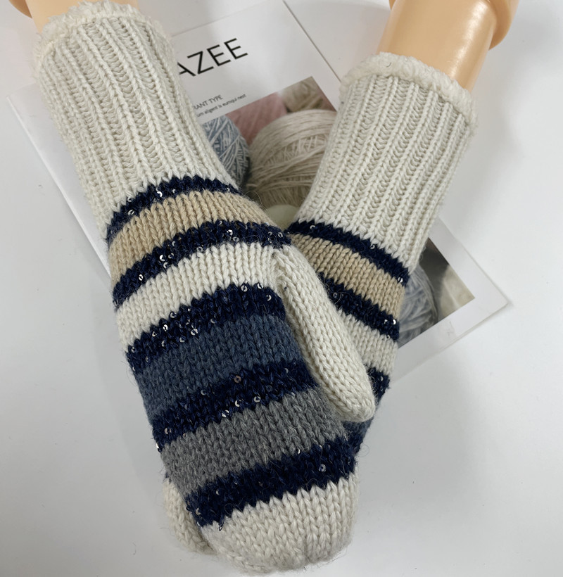 Autumn and winter women's gloves European and American velvet thickened anti cold outdoor warm wool knitted finger bag gloves