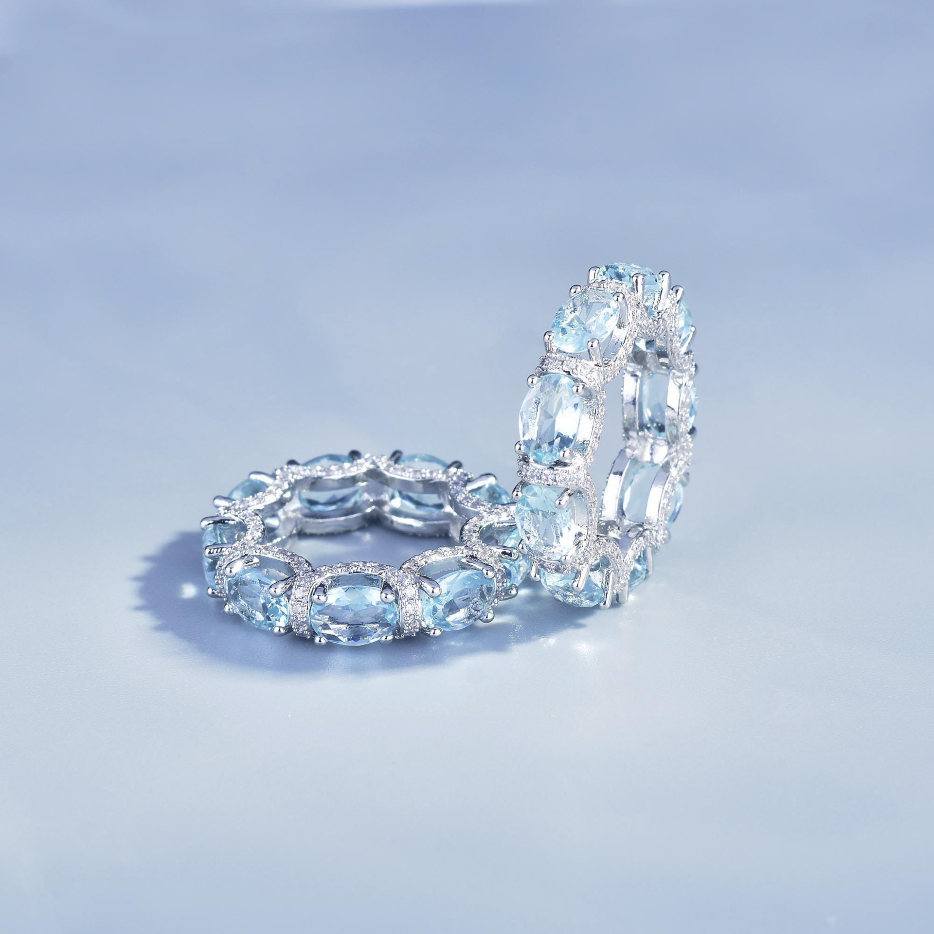 2024 Top Sell Choucong Wedding Jewelry Sets Luxury 925 Sterling Silver Blue Aquamarine CZ Diamond Gemstones Party Women Bracelet Engagement Ring Gift