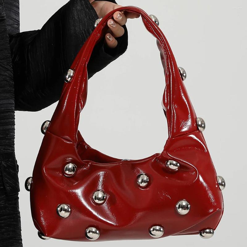 2025 NEW Hobo Women PU Rivet Shoulder Bag Trendy Underarm Adjustable Strap Crossbody Bags Cool Sg Punk Style Satchel Handbag zhanyishengli