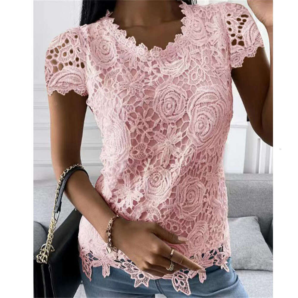 Summer New Women's European American Foreign Trade Lace Shirts, Short Sleeved Tops, Trendy Clothing, Fashionable And Casual Temperament B1