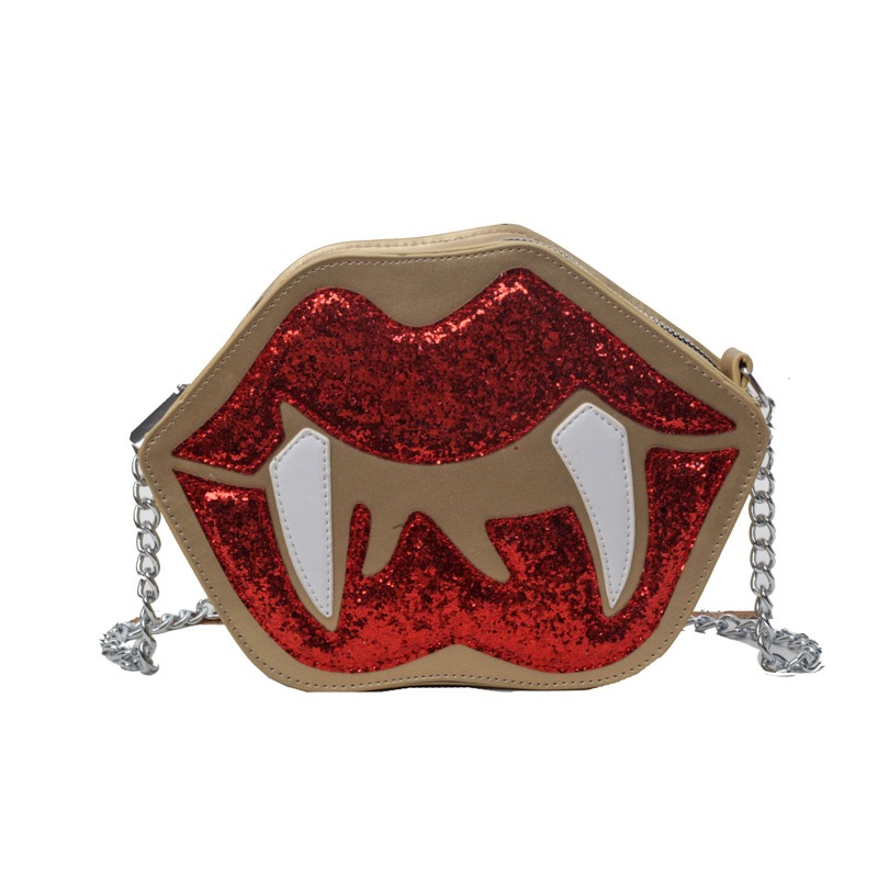2025 new Halloween new women's funny red lip dark goth chain shoulder crossbody bag zhanyishengli