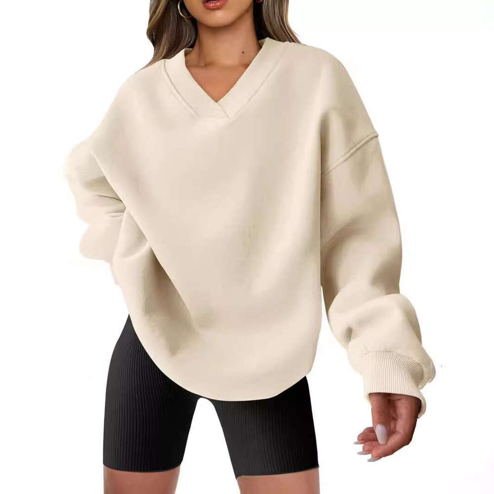 Women's loose 2024 autumn/winter new V-neck pullover long sleeved versatile hoodie