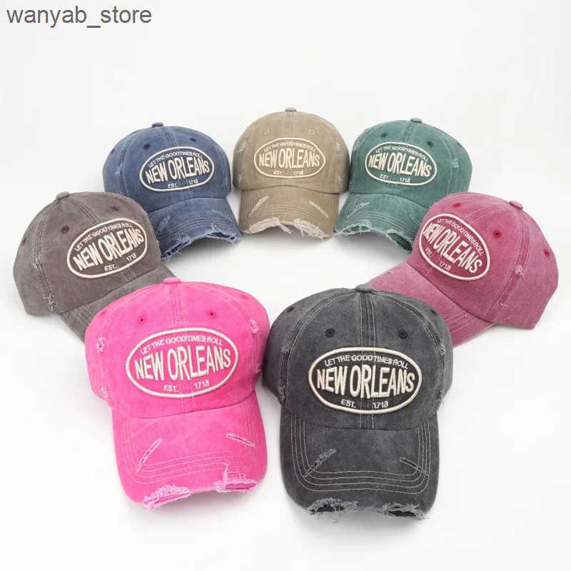 Ball Caps 2024 unisex washed cotton baseball cap with letter embroidery retro snap button hat for men and womens street clothing outdoor sports hat L2