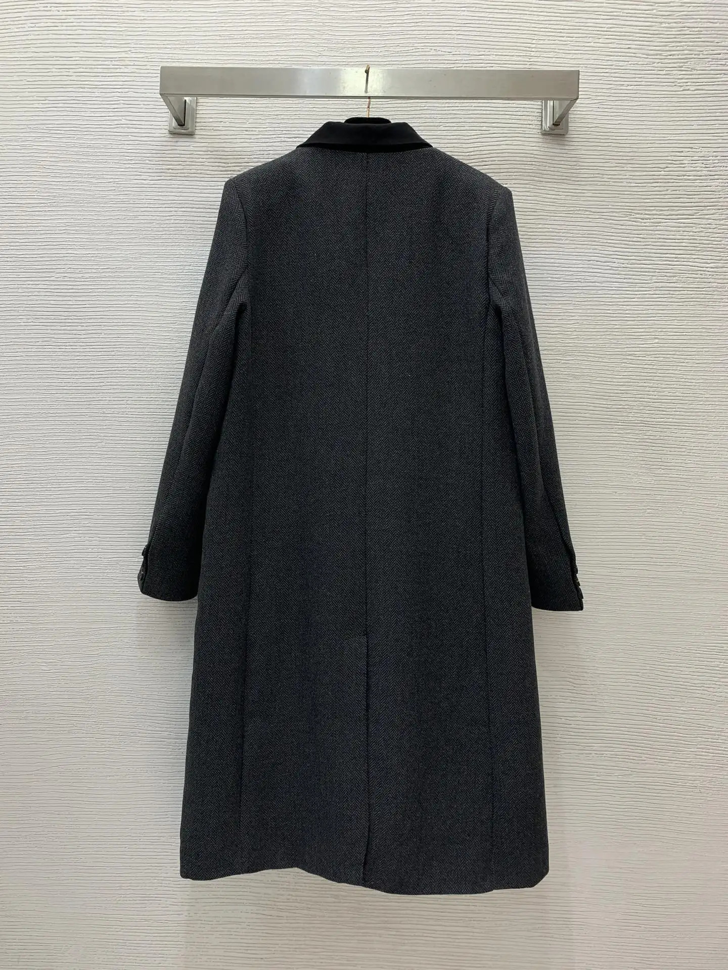 Autumn and winter womens color blocked patchwork lapel double breasted mid length coat jacket 241129