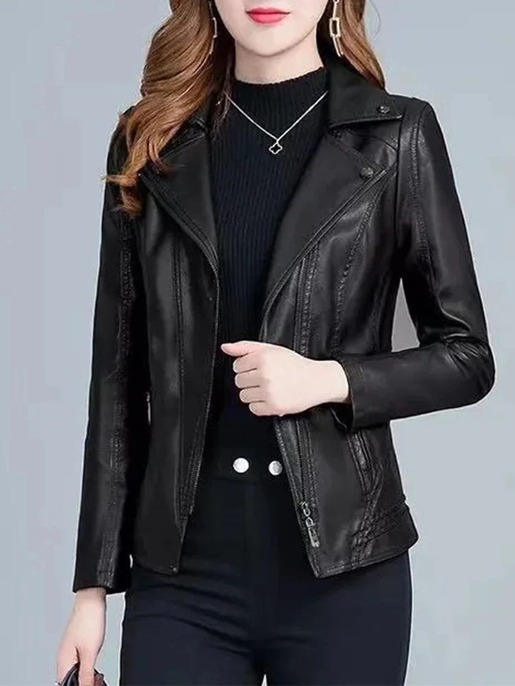 Stylishe Short Faux Leather Jacket Women Green Zipper Korean Style Office Lady Blazer Coat Slim Black Female Jackets Spring Fall 241129