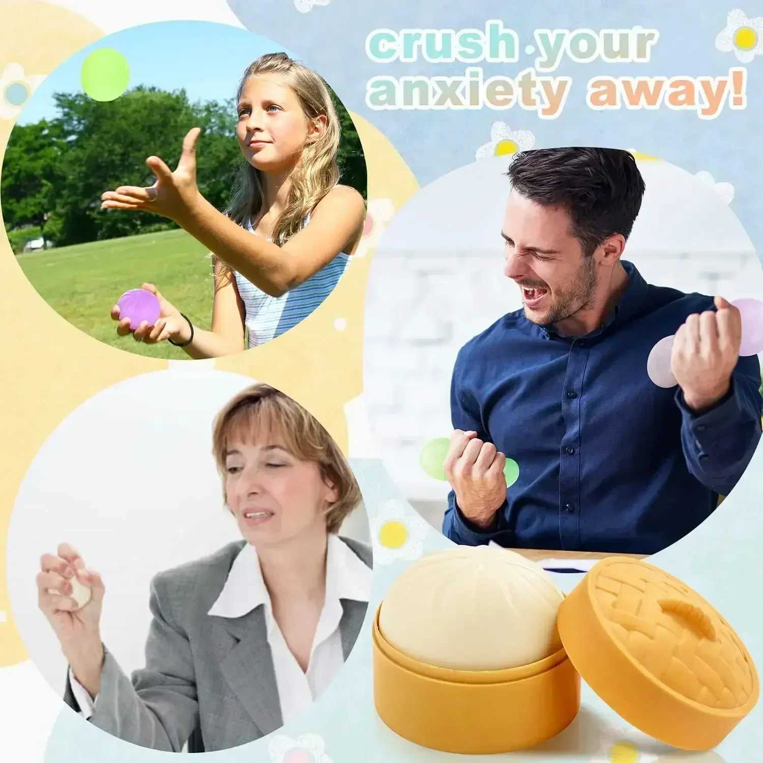 Colorful Dumpling Stress Balls Fidget Sensory Toy Squeeze Dough Ball Stress Relief Hand Toy Bun with Food Steamer Stretchy DeskXJ241129
