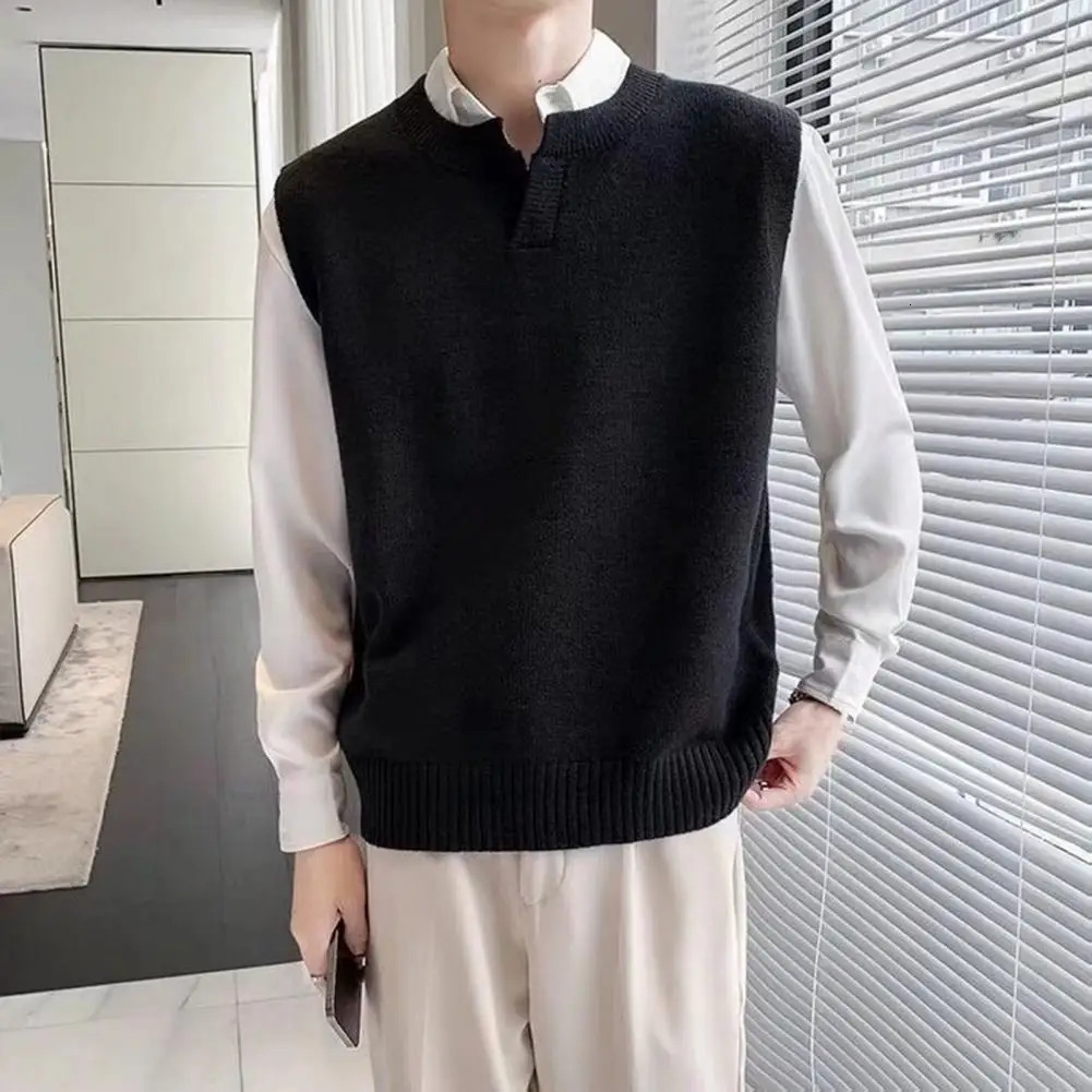 Mens Solid Color Sweater Vest Casual Fashion Warm Top Knitting Elastic Young Style Spring 241129