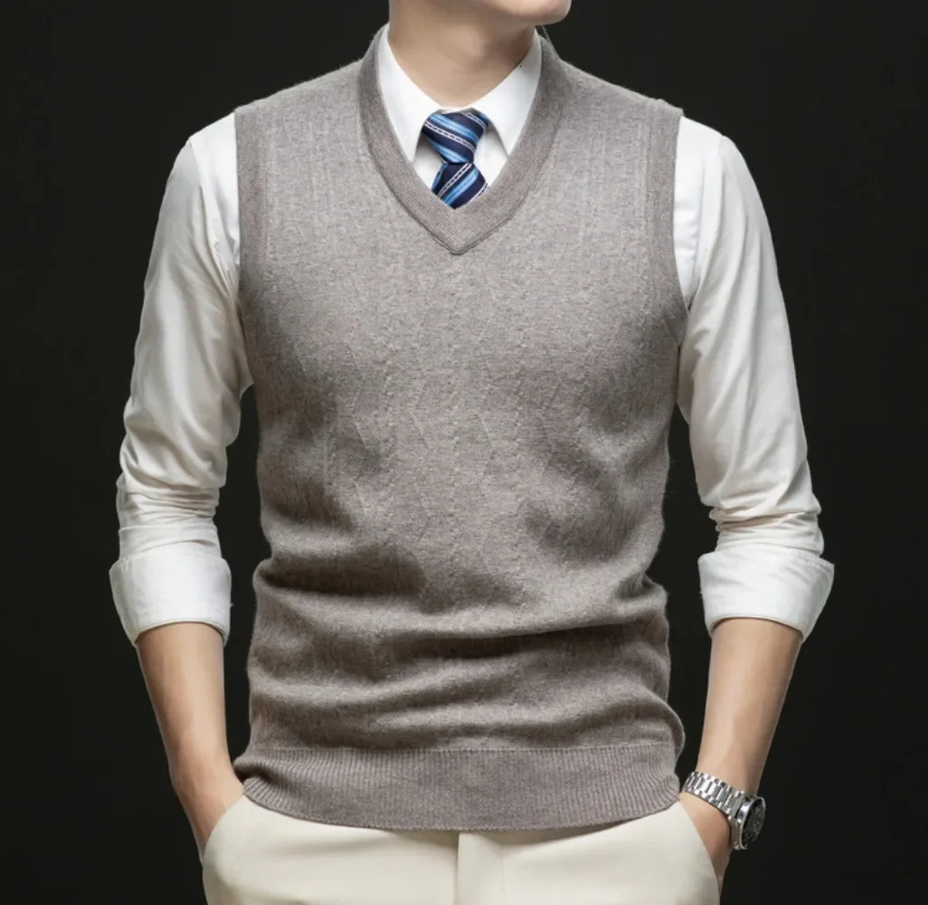 2025 Trend Mens Business Casual Pullover Wear Warm Sleeveless Wool Knitted Sweater Vest Tops 241129