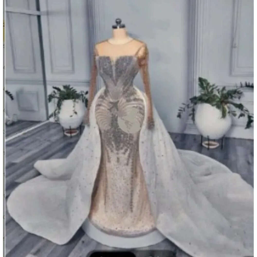 Ebi Arabic Mermaid Aso urious Wedding Dress Crystals Beaded Detachable Train Sexy Bridal Gowns Dresses Zj Es