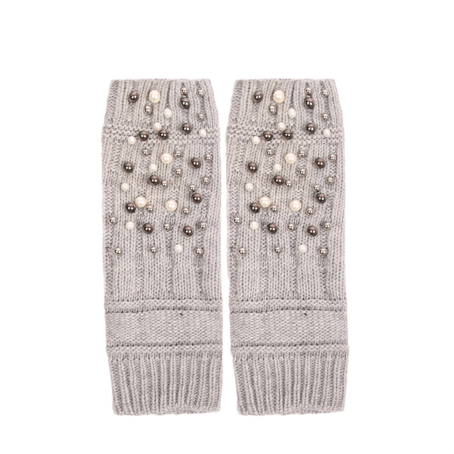 Autumn and winter new long tube split finger half finger gloves warm and thick monochrome half finger pearl women's knitted gloves