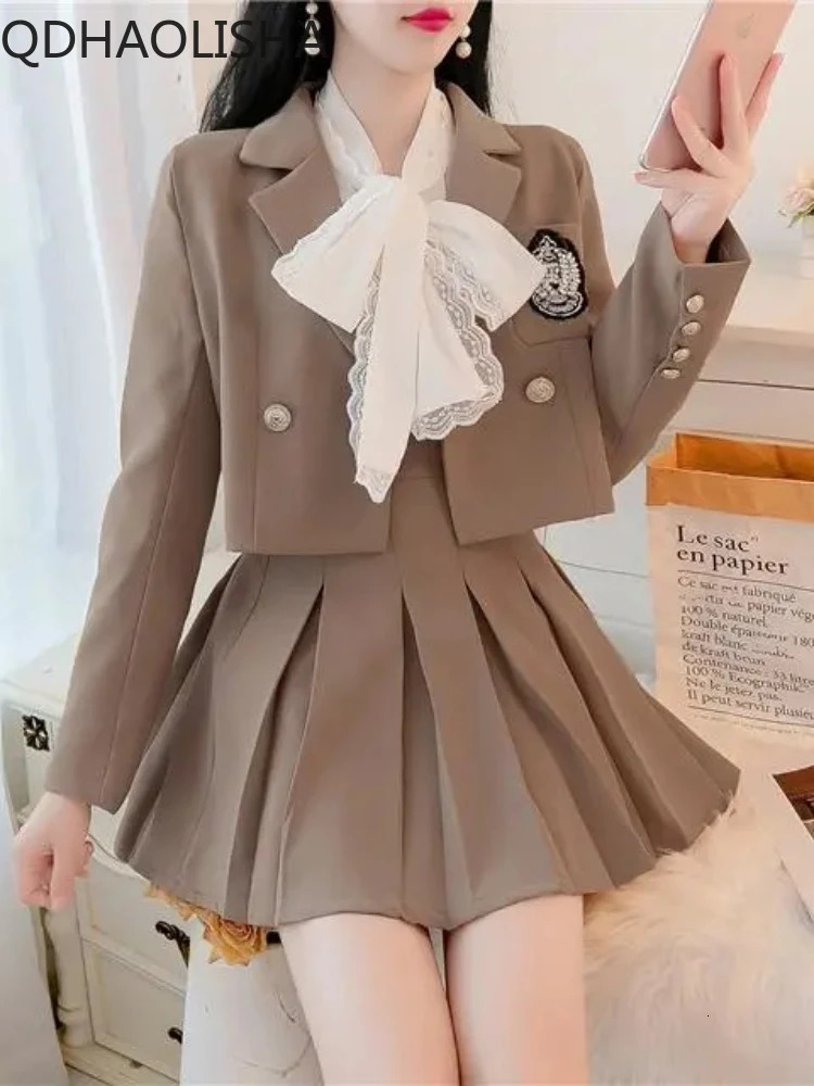 Two Piece Set for Women Autumer Long Sleeve Suit Jacket Pleated Skirt Elegant Sets To Dress Temperament Korean 241129