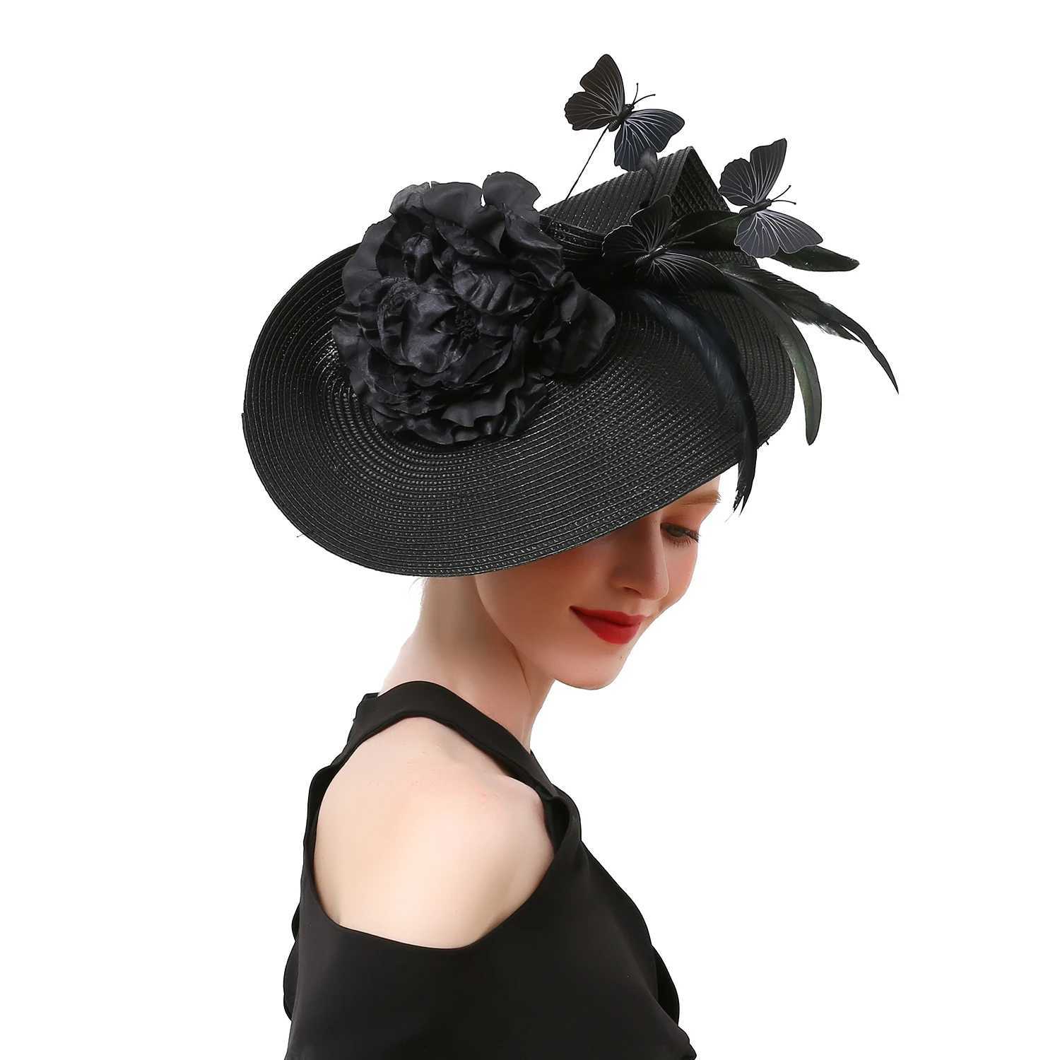 Wide Brim Hats Bucket Hats Fashion Elegant Butterfly Flowers Exaggerated Fascinator Hat Tea Party Kentucky Derby Hat Fascinator Headband for Cocktail 