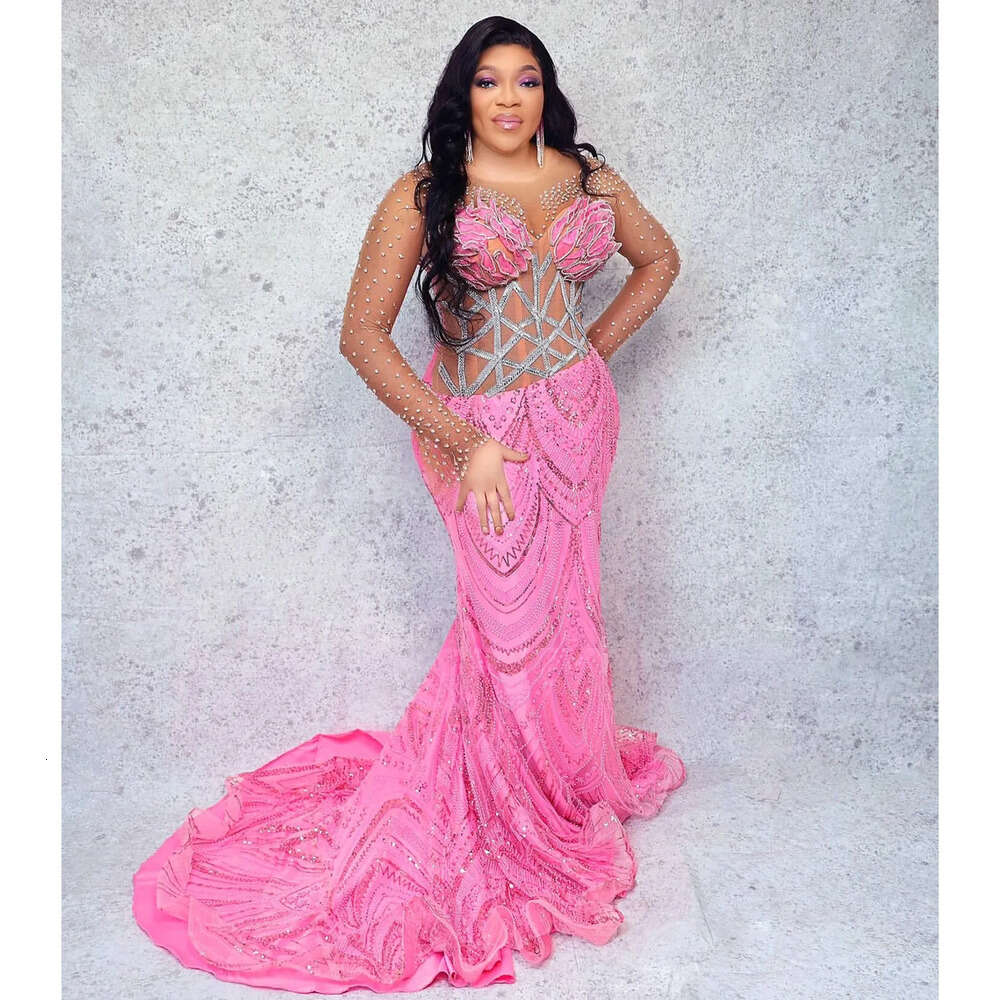 Ebi Rals Aso Pink Mermaid Prom Dresses Crystals Sequined Evening Formal Party Second Reception Birthday Engagement Gowns Dress Robe De Soiree Zj 0218