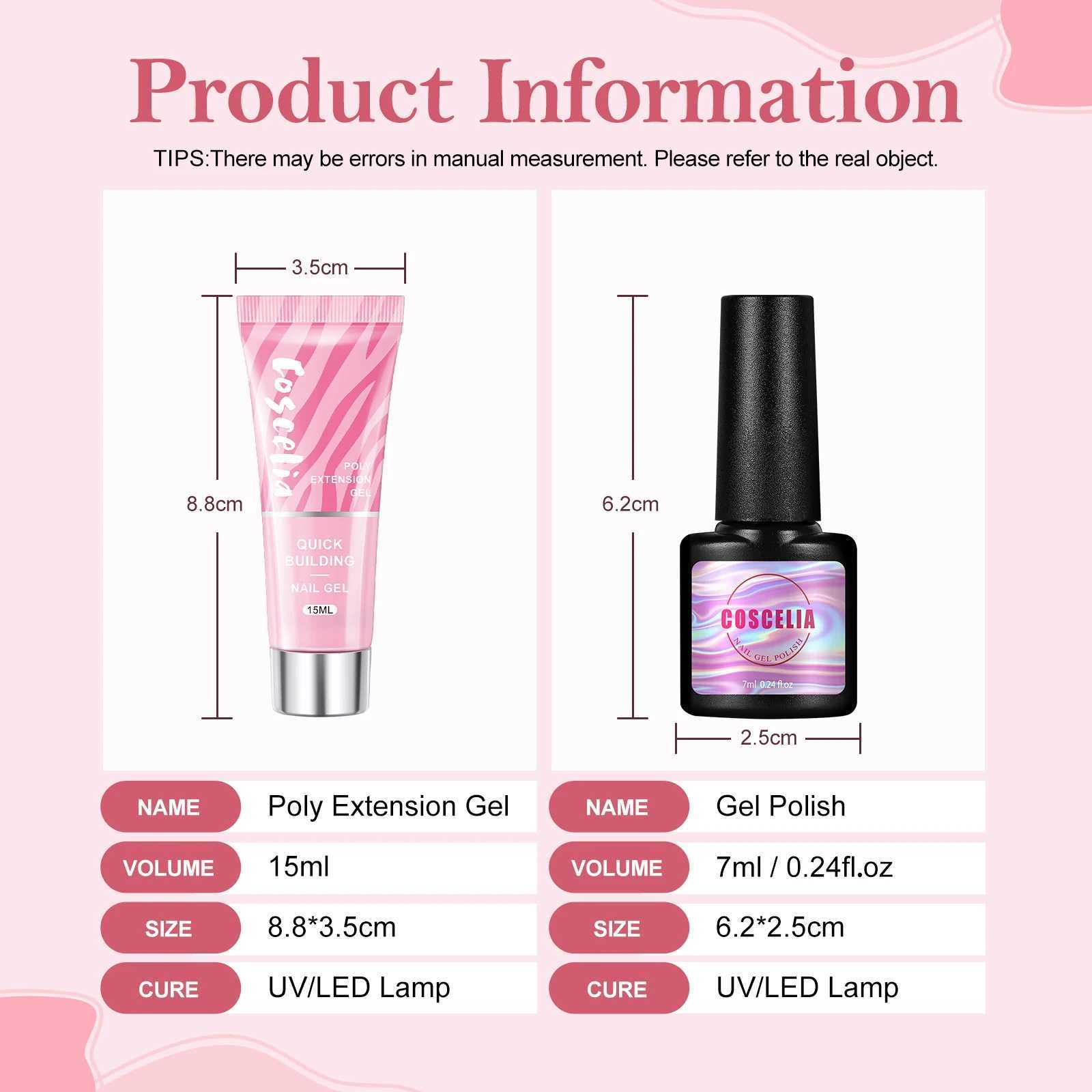 Coscelia gel nail polish kit complete 0 gel nail polish 3 polyethylene nail glue with U-V light and drill starter handle kit W241128