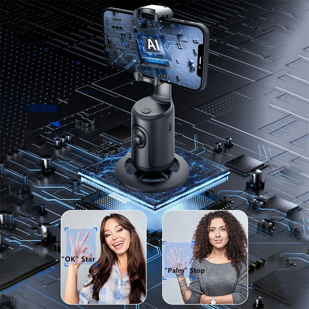 Auto Face Tracking 360Rotation Smart AI Phone Follow-Up Gimbal Stabilizer Selfie Stick Tripod for Cell Phone Video Vlog Live 240422