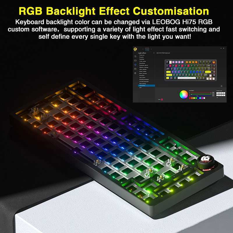 LEOBOG Hi75 75 75% custom bare board keyboard wire aluminum keyboard kit RGB backlight pad structure game grade metal base Y241126