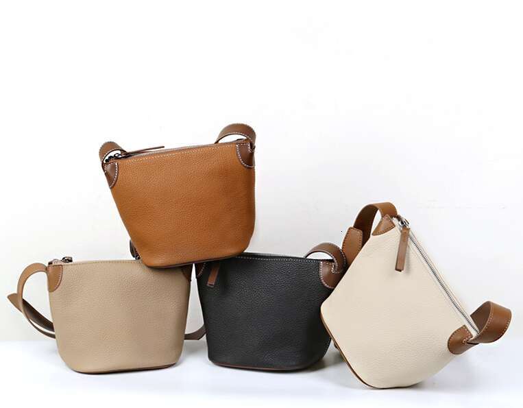 LEMON KOKO Light Leather One Shoulder Messenger Cowhide Urban Simple Bucket Bag